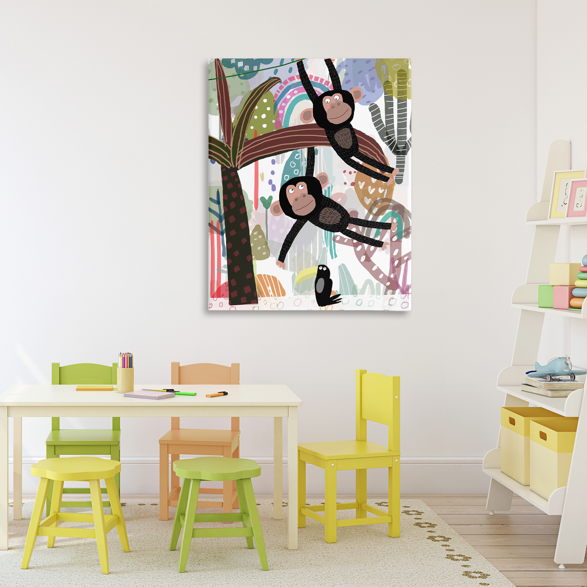 Exotic Monkey & Toucan Canvas Wall Art, design by Carla Daly