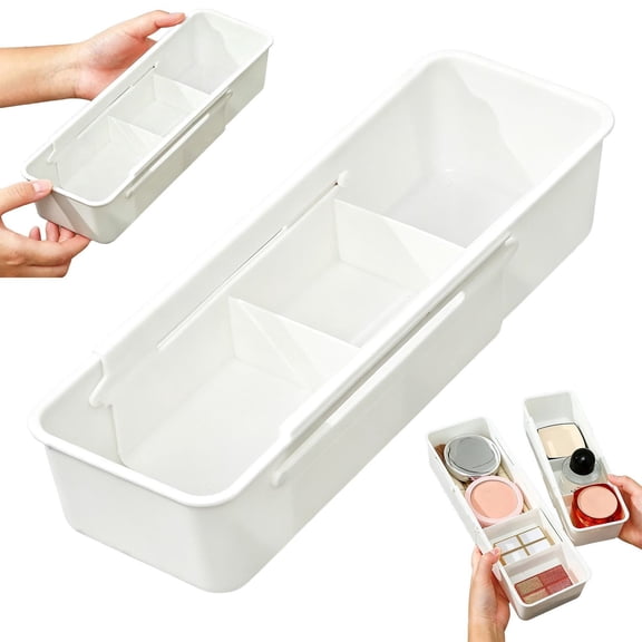 Expandable Drawer Organizer Trays, Adjustable Plastic Storage Bins with Removable Dividers, 10.55–15 Inch Sliding Drawer Organizers for Kitchen, Bathroom, Bedroom, Makeup & Office Supplies