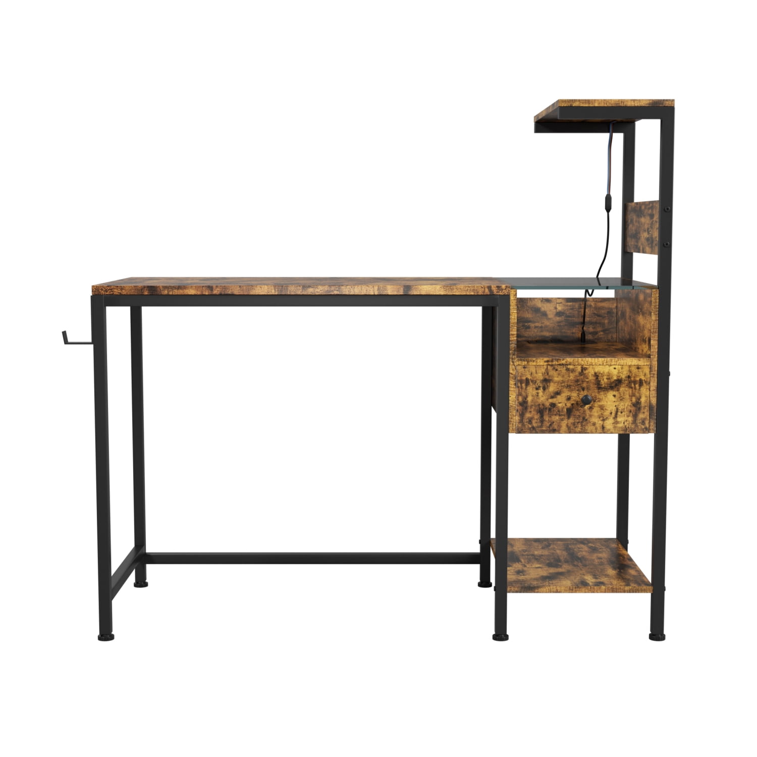 Computer Desk with Power Outlet & Storage Shelves, Adjustable & Versatile Writing Table, for Home Office (Brown)