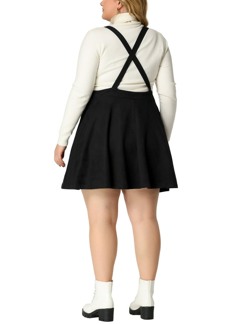 Agnes Orinda Women's Pleated Faux Suede Overall Mini Skirt Plus