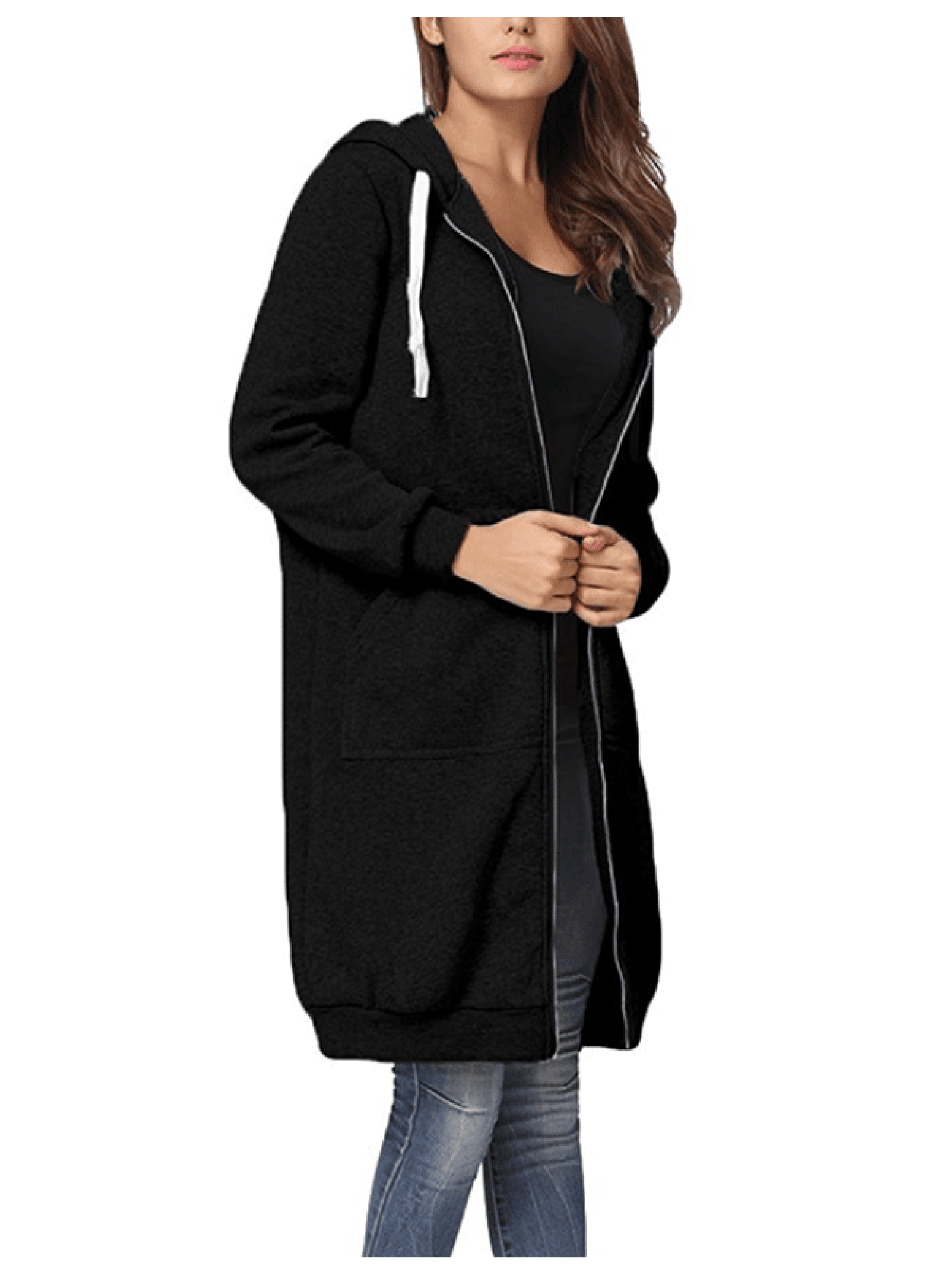 long zip hoodie women's