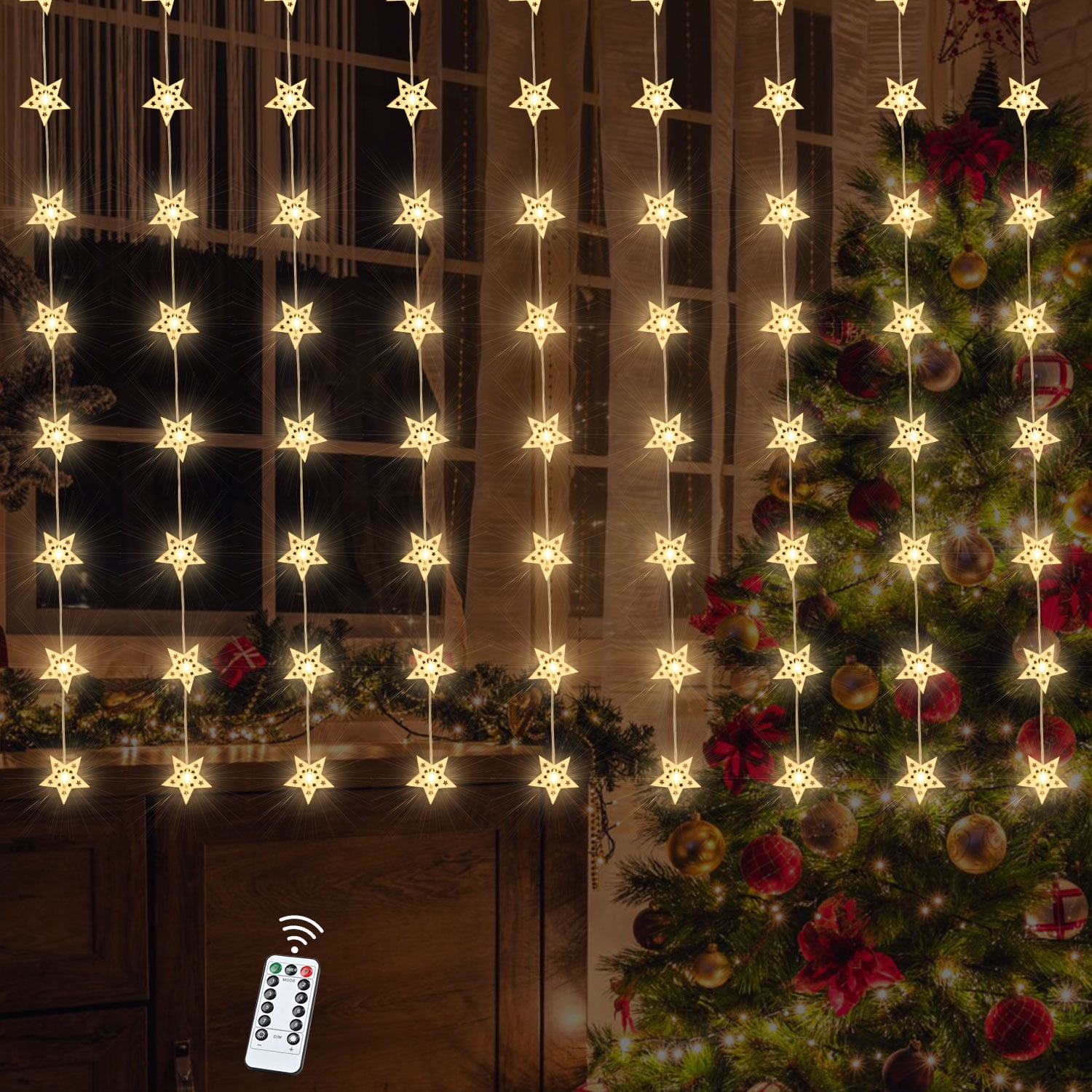 Goodwill Christmas Window Lights, Battery Powered Fairy Curtain String Lights 8 Mode Hanging