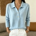 thumbnail image 2 of Vynhevius Women's Collared Henley Sweater Solid Button Neck Long Sleeve Loose Knit Fall Casual Pullover Knit Tops, 2 of 5