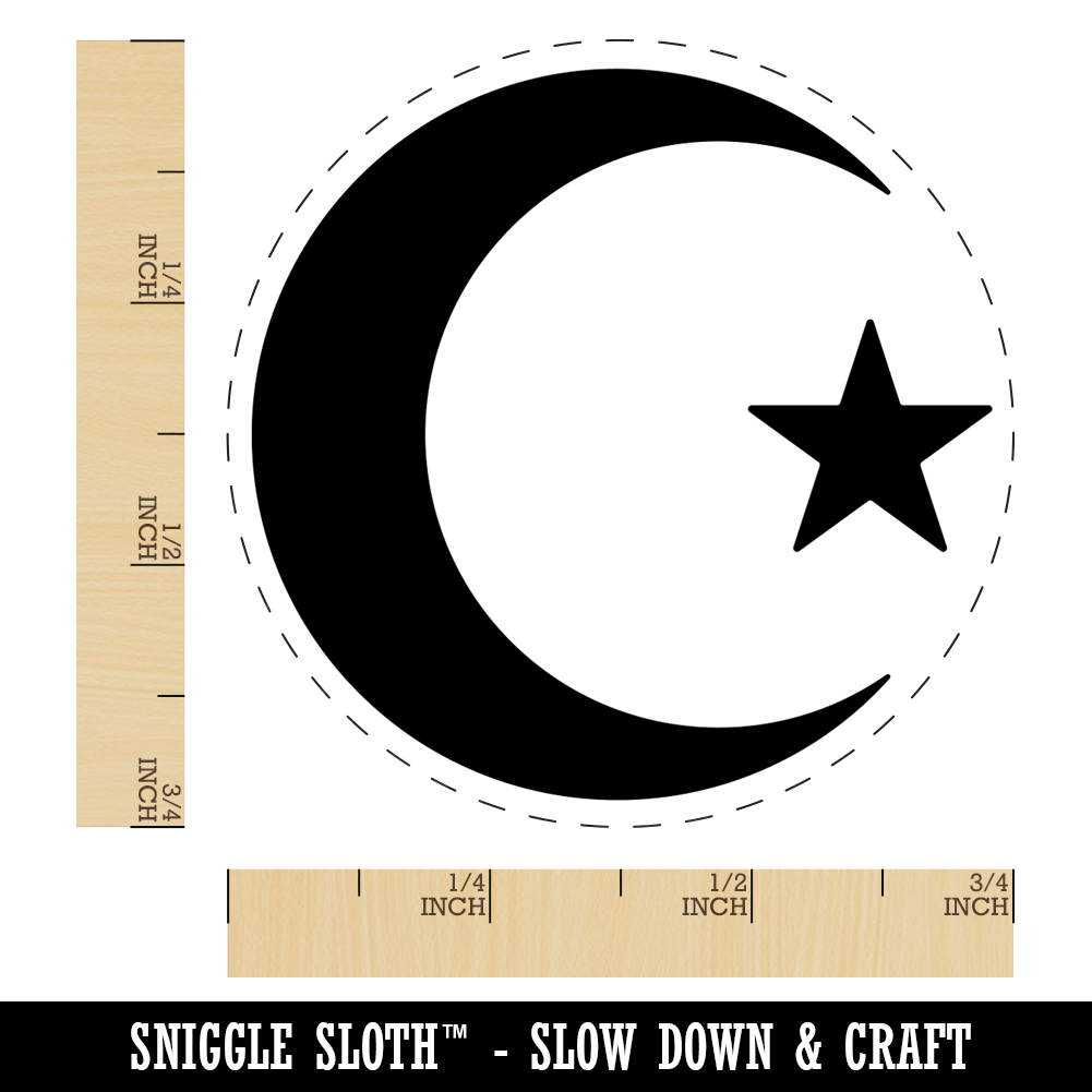 Star and Crescent Moon Islam Ottoman Self-Inking Rubber Stamp Ink Stamper - Black Ink - Small 3/4 Inch