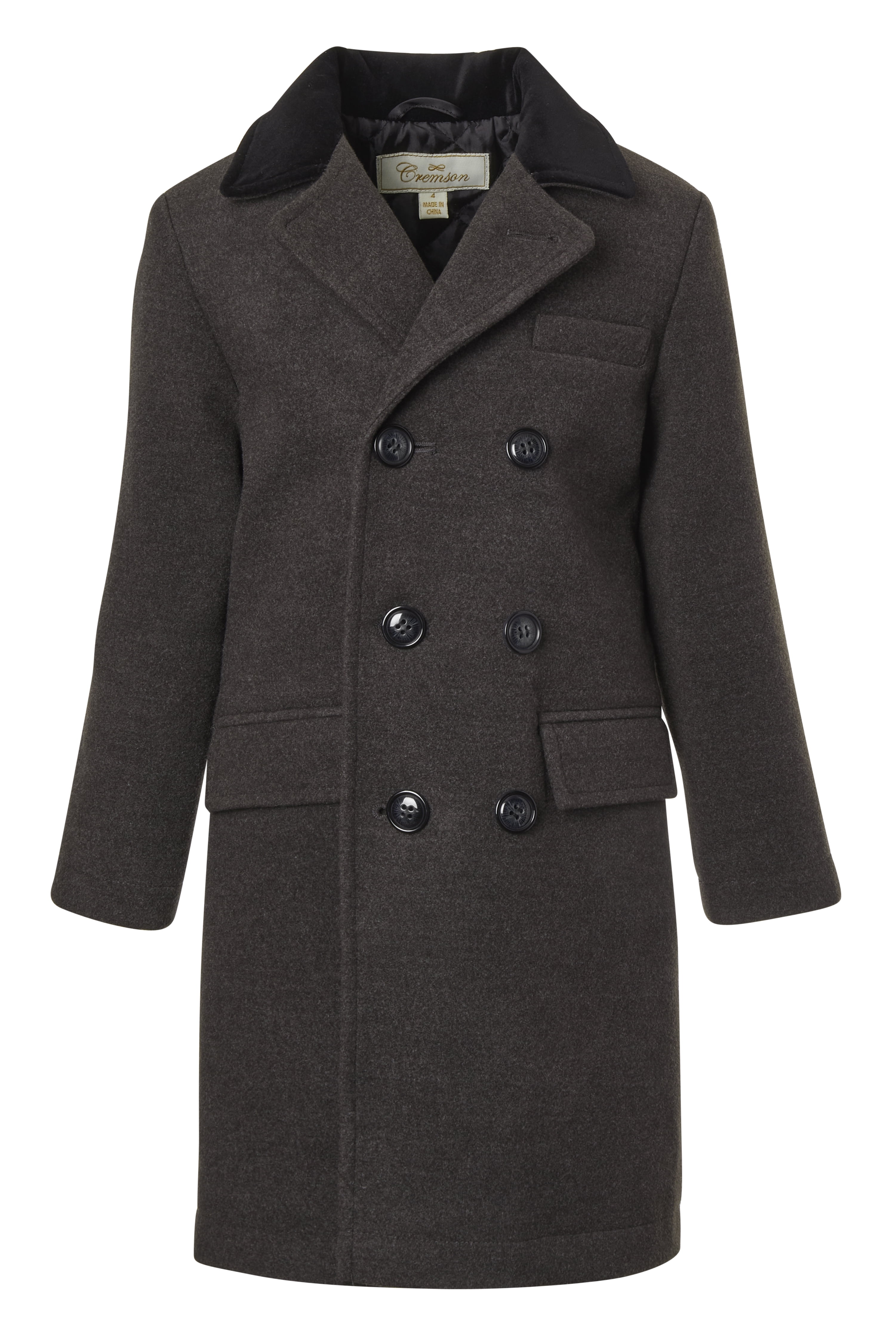 Cremson Boys Classic Wool Look Winter Double Breasted John Dress Coat Jacket Hat 