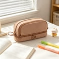 4-Layer Solid Color Pencil Case with Multiple Zippered Compartments ...