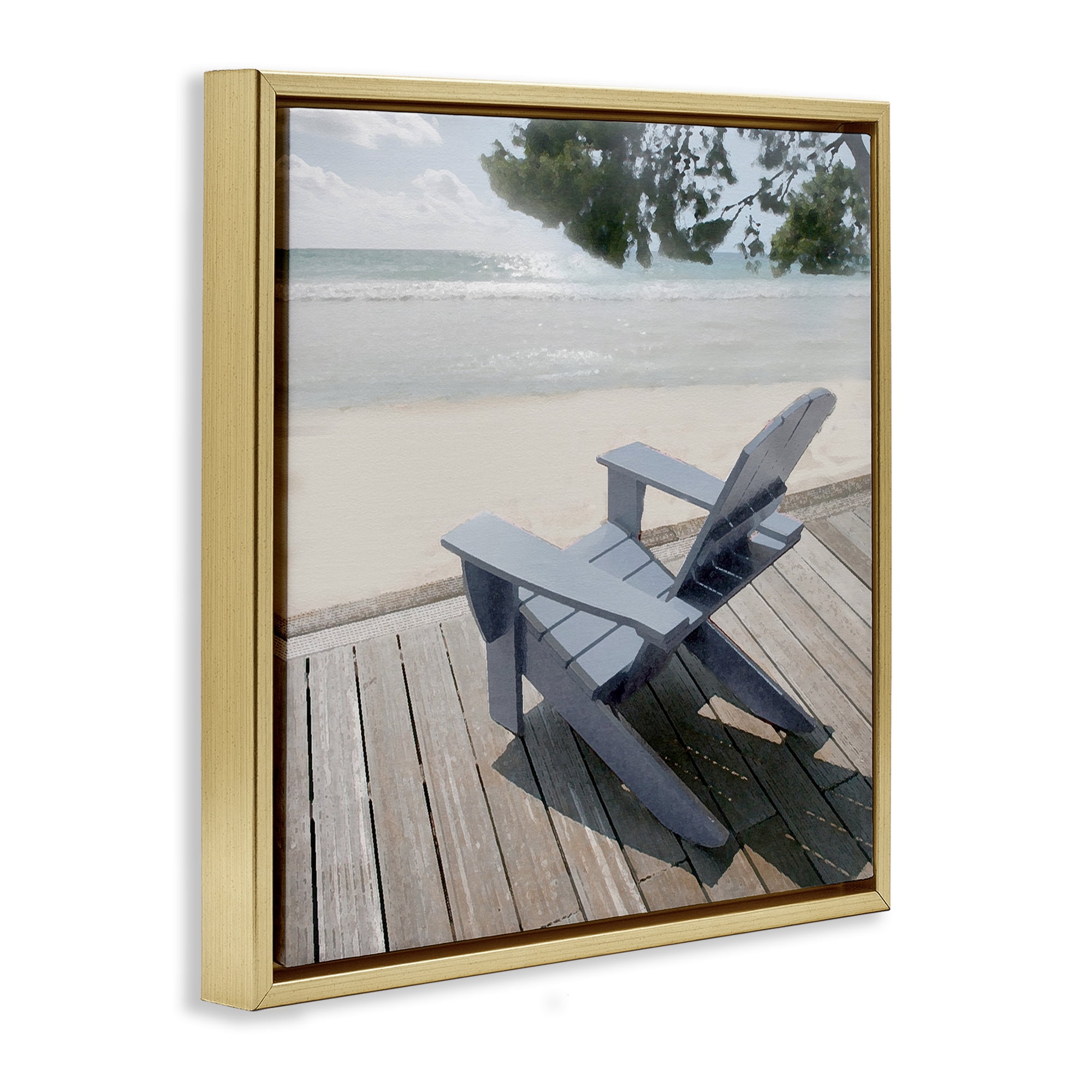 Stupell Industries Greek Chair Beach Landscape Landscape Painting Gold Floater Framed Canvas Art Print Wall Art, 25 x 25