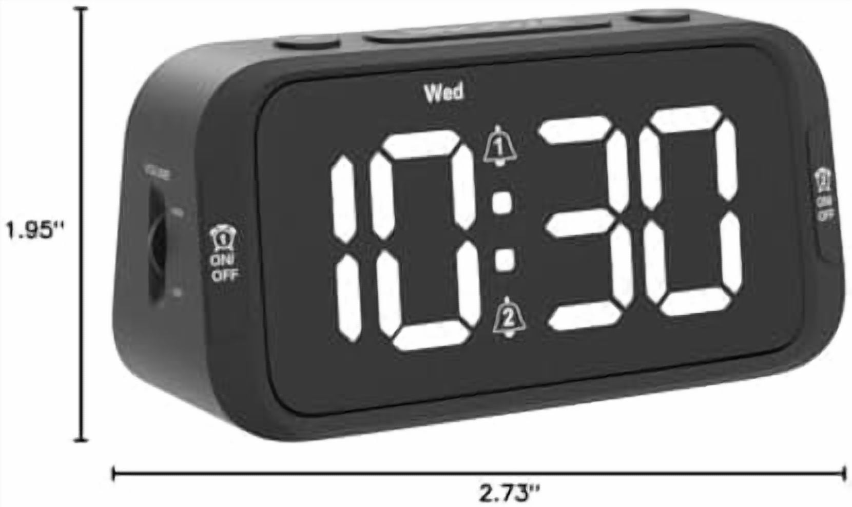 Digital Dual Alarm Clock for Bedroom, Easy to Set, 0-100% Dimmer, USB Charger, 5 Sounds Adjustable Volume, Weekday/Weekend Mode, Snooze, 12/24Hr, Battery Backup, Compact Clock for Bedside