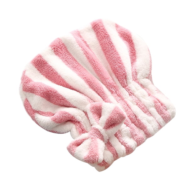 Gorros para secar el cabello Rayas Gorros con lazo Sombrero de absorción de agua Diadema suave Suministros de baño (rosa)