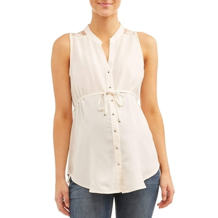Lace Short In Cream - Oh! MammaMaternity sleeveless lace back button front top - available in plus sizes