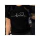 thumbnail image 1 of Heart Print T-shirt, Short Sleeve Crew Neck Casual Top For Summer & Spring, Women's Clothing, Black Graphic Tee, Spandex Fabric, Regular Length, 1 of 6