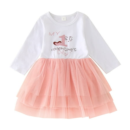 

Girls Fashion Dresses Baby Girls Tulle Heart Print Autumn Valentine‘S Day Long Sleeve Princess Dress Clothes