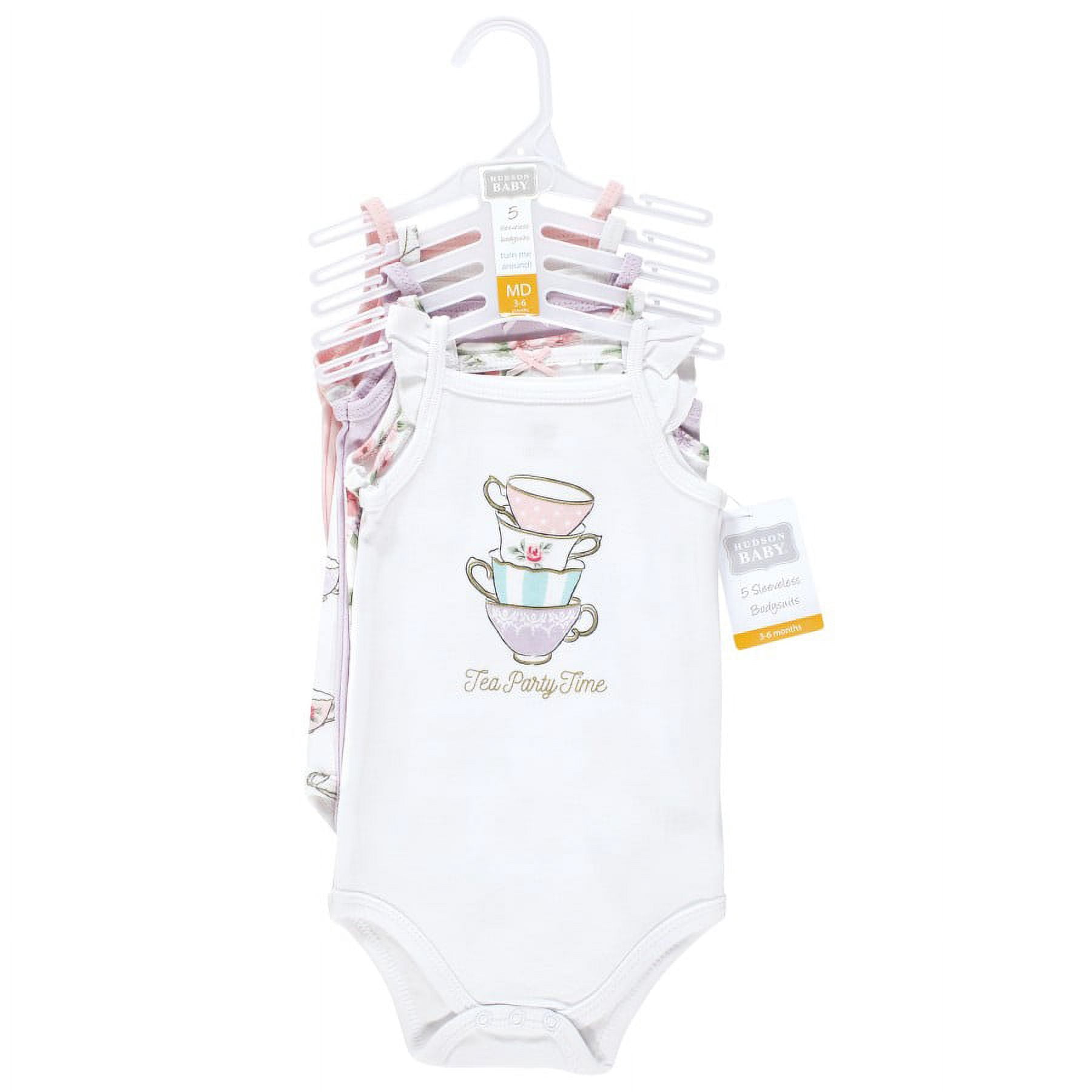 Hudson Baby Infant Girl Cotton Sleeveless Bodysuits, Tea Party, 12-18 Months
