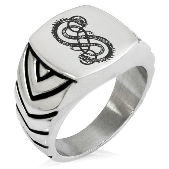 Stainless Steel God of Mischief Loki Viking Norse Chevron Pattern Biker Style Polished Ring