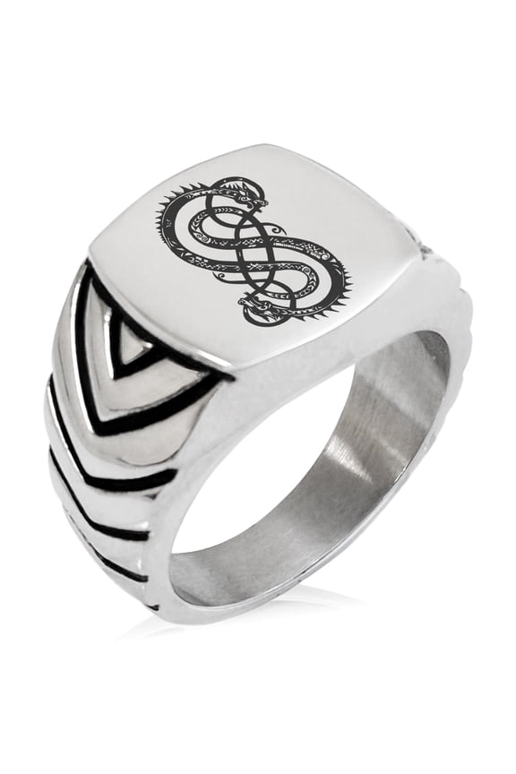 Stainless Steel God of Mischief Loki Viking Norse Chevron Pattern Biker Style Polished Ring