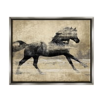 Stupell Industries Western Galloping Horse Portrait Graphic Art Luster Gray Floating Framed Canvas Print Wall Art, Design by Tina Blakely