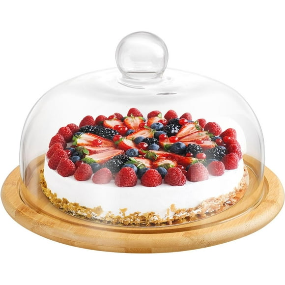 Wood Cake Stand with Glass Dome