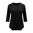 thumbnail image 5 of Hurxie Women Tops 3 Pack 3/4 Sleeve Crewneck Cute Basics Tees Casual Fashion Summer Spring T Shirts Business Work Tee Top Black,L, 5 of 8
