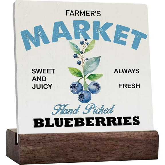 Blueberry Sign Rustic Farmer'S Market Blueberry Ceramic Table Sign Decorative Sign Plaque For Home Farmhouse Desk Table Shelf Decor