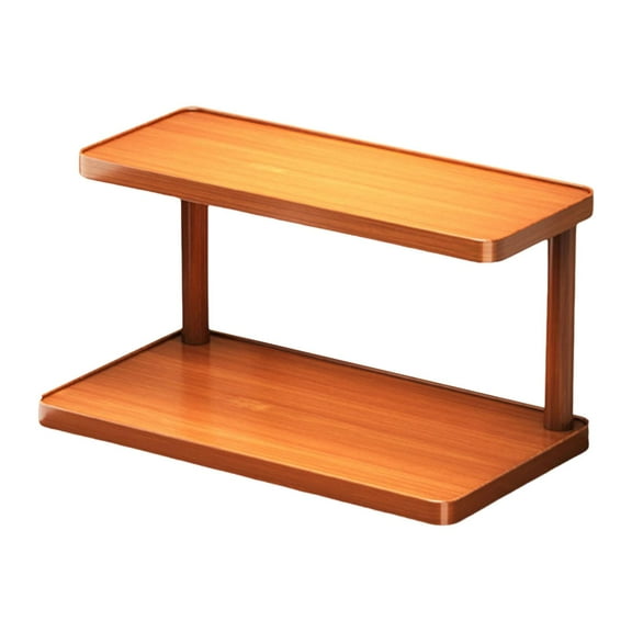 Desktop Storage Rack Organizer Shelf Bamboo Material Two Tier Space Saving for Home Office Kitchen