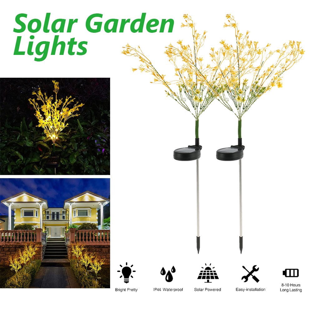 2pcs Solar Garden Lights Outdoor Solar Light Stakes Garden Flowers Lights Decorative Stake Light for Patio  Yard  Pathway  Party Garden Decoration (Flower)