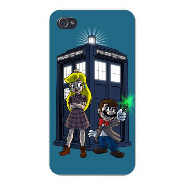 Apple iPhone Custom Case 5 / 5S White Plastic Snap On - Character Group w/ Public Call Box Funny Video Game & Doctor Science Fiction TV Show Parody - Apple iPhone Custom Case 5 / 5S White Plastic Snap On - Character Group w/ Public Call Box Funny Video Game & Doctor Science Fiction TV Show Parody -