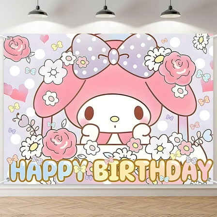 7x5ft Pink Cute Pup Bowknot Floral Birthday Backdrop for Girl