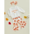 thumbnail image 3 of Suealasg Toddler Baby Girls Halloween Outfits Set 6M 1T 2T 3T Letter Pumpkin Print Long Sleeve Sweatshirt Flare Pants Headband Kids Girls Halloween Fall Clothes, 3 of 8