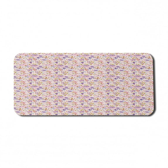 Garden Computer Mouse Pad, Meadow Pattern Along Various Colorful Blossoms and Leaves Different Flowers Images, Rectangle Non-Slip Rubber Mousepad X-Large, 35" x 15", Multicolor, by Ambesonne