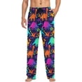 thumbnail image 3 of Men's Pajama Pants with Pockets Sleepwear Lounge Pants Stretch Casual Rainbow Neon Dinosaur, 3 of 6