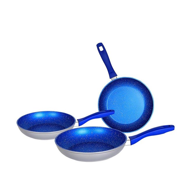 JUEGO DE 3 SARTENES DE ZAFIRO 20, 24, 28 CMS PAN CON RECUBRIMIENTO DE ZAFIRO COMPATIBLES CON PARRILAS DE INDUCCIÓN,GAS, GAS NATURAL CALENTAMIENTO UNIFORME