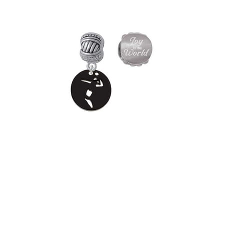 Acrylic Small Black Disc Volleyball Player Joy to the World Charm Beads (Set of