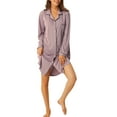 thumbnail image 1 of Camisón de satén de botón para mujer Inspire Chic, de manga larga, camisa de noche de seda, XS, púrpura, 1 of 6