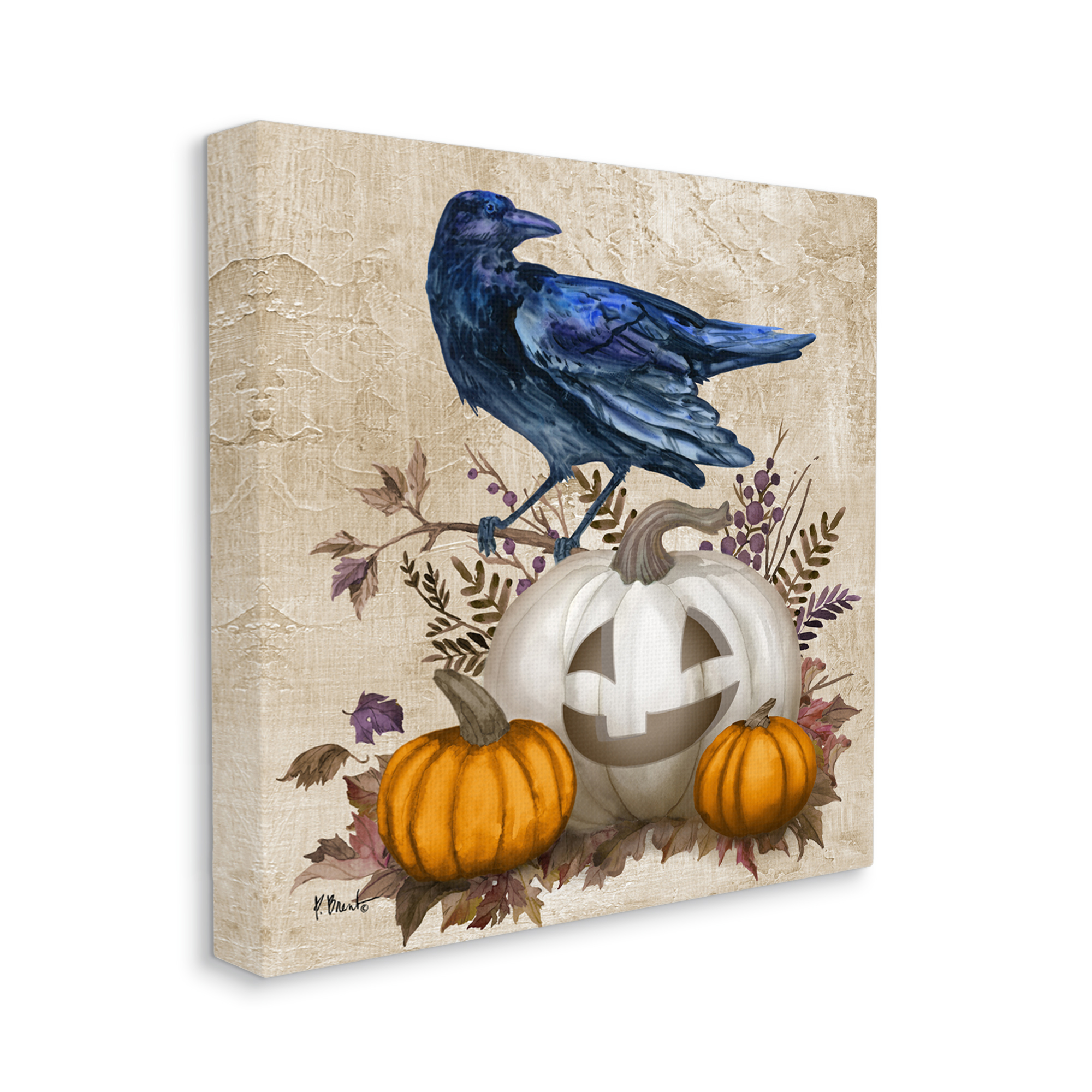 Stupell Industries Raven & Jack-o-Lantern Holiday Painting Gallery Wrapped Canvas Print Wall Art, 17 x 17