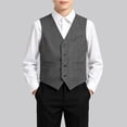 thumbnail image 2 of Fancifize Boys Suit Vest Kids V Neck 4 Button School Uniform Waistcoat Wedding Formal Dark Gray Jacket with Pockets, 2 of 6
