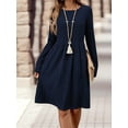 thumbnail image 6 of Women'S Casual Sweater Dress Crew Neck Knit Long Sleeve Dress A-Line Knee Length Fall Winter Dress Dark Blue M, 6 of 7