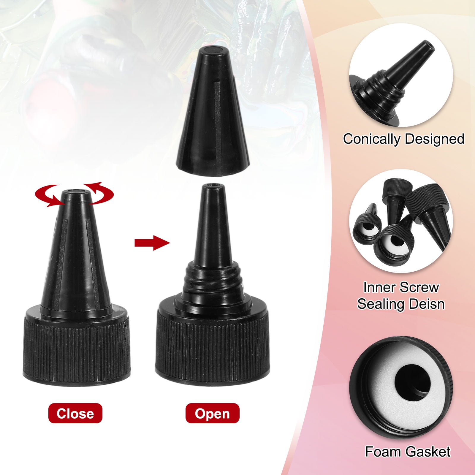 Uxcell28/410 Twist Top Caps, 100Pcs Plastic Squeeze Bottle Replacement Caps with Foam Gasket for Paint Lids Glue Dispensing DIY Crafts, Black