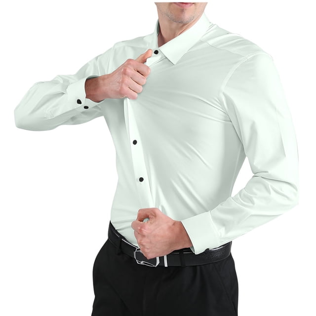 pstuiky camisas de manga larga para hombre, Camisas casuales de moda para hombre con botones y cuello vuelto de tela elástica sólida Tops casuales para hombres xl
