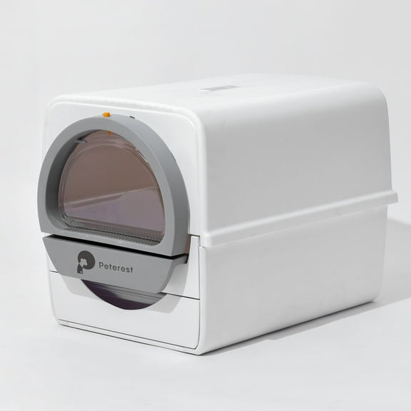 Pull-Push Mechanical Self-Cleaning Functional Extra Large Cat Litter Box with Waste Receptacles, Jumbo Hooded,White