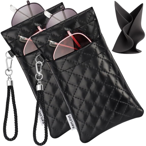 Double Soft Leather Eyeglass Case with Strap - Protective Sunglasses Pouch for Women & Men
