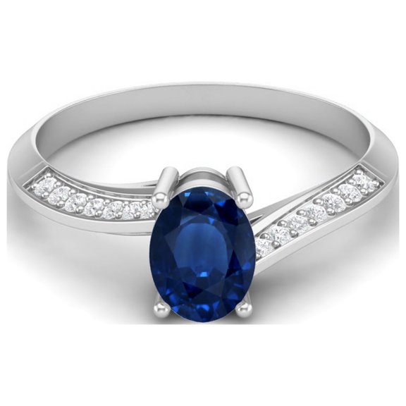 Mooneye 1.56 Cts Oval Blue Sapphire 925 Sterling Silver Solitaire Accent Woman Halo Wedding Ring