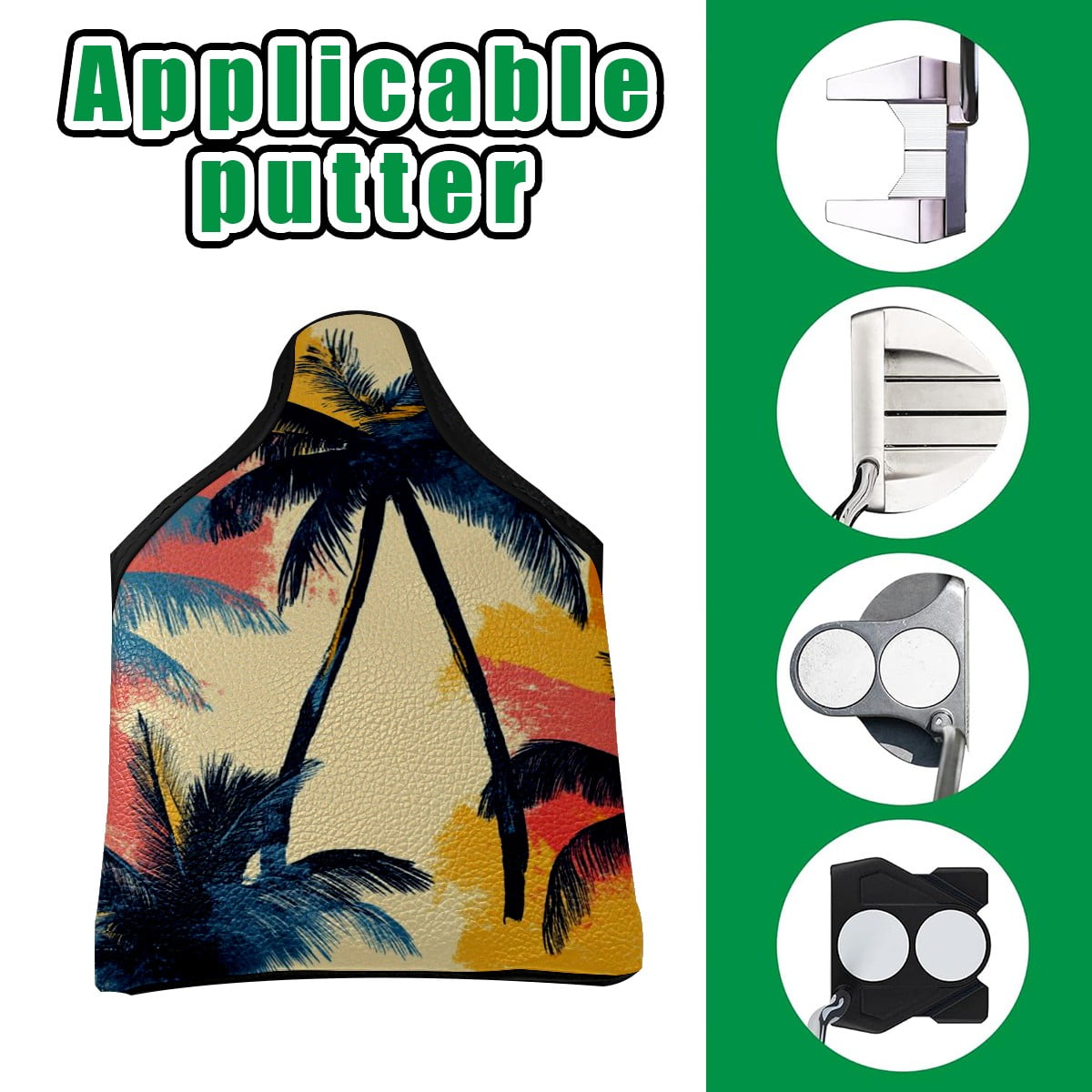 Golf Mallet Putter Cover Premium Leather Golf Putter Head Cover with Magnetic Closure, Golf Cover for Men and Women Coconut Tree Pattern