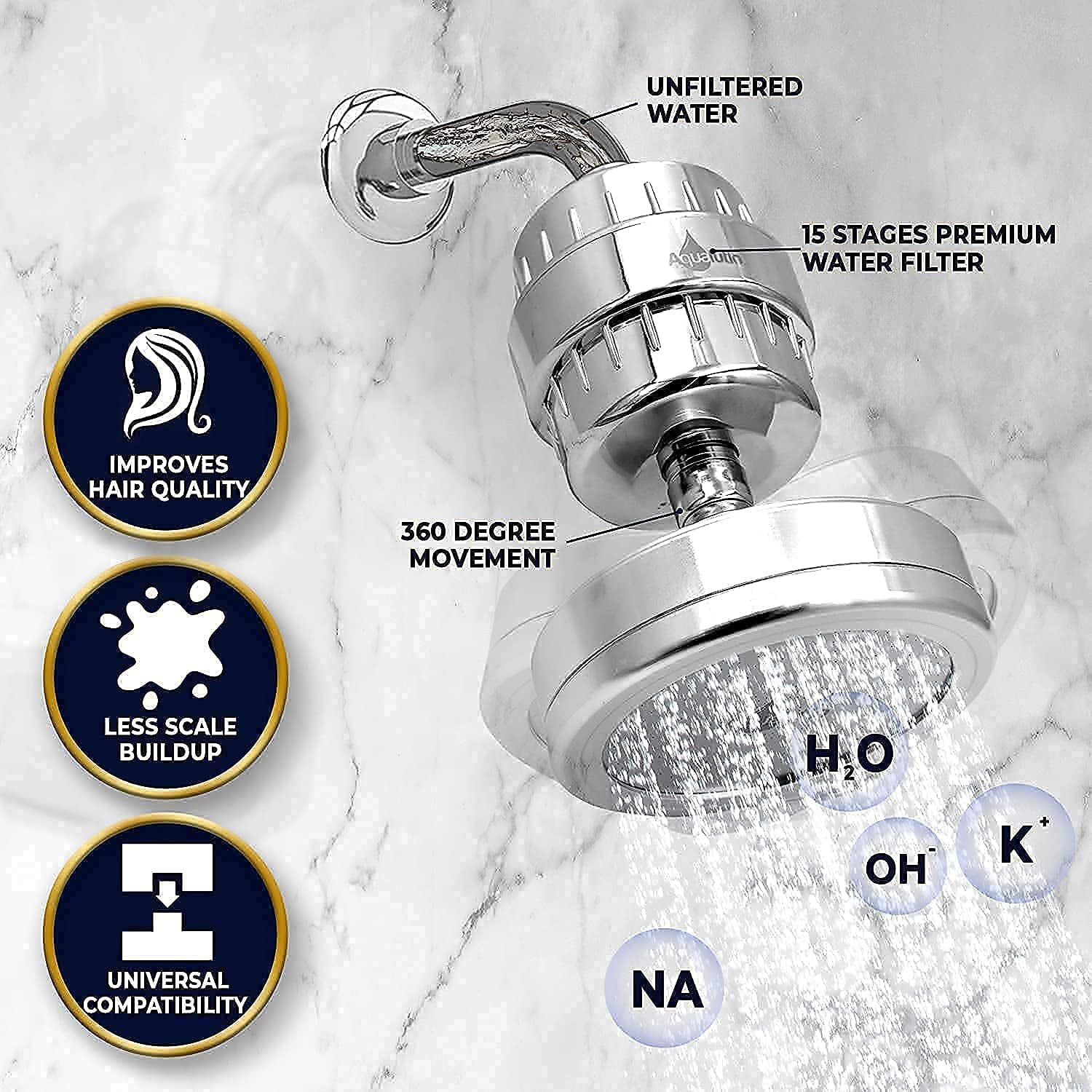 AQUALUTIO Luxury Filtered Shower Head Set - 15 Stage Filter - High Pre —  CHIMIYA