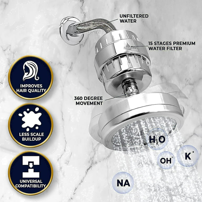AQUALUTIO HIGH PRESSURE Filtered Shower Head Set 15 Stage Shower Filter  With Vitamin C and E, Removes Chlorine and Harmful Substances - Shower Head  Filter High Output in Gift Box 