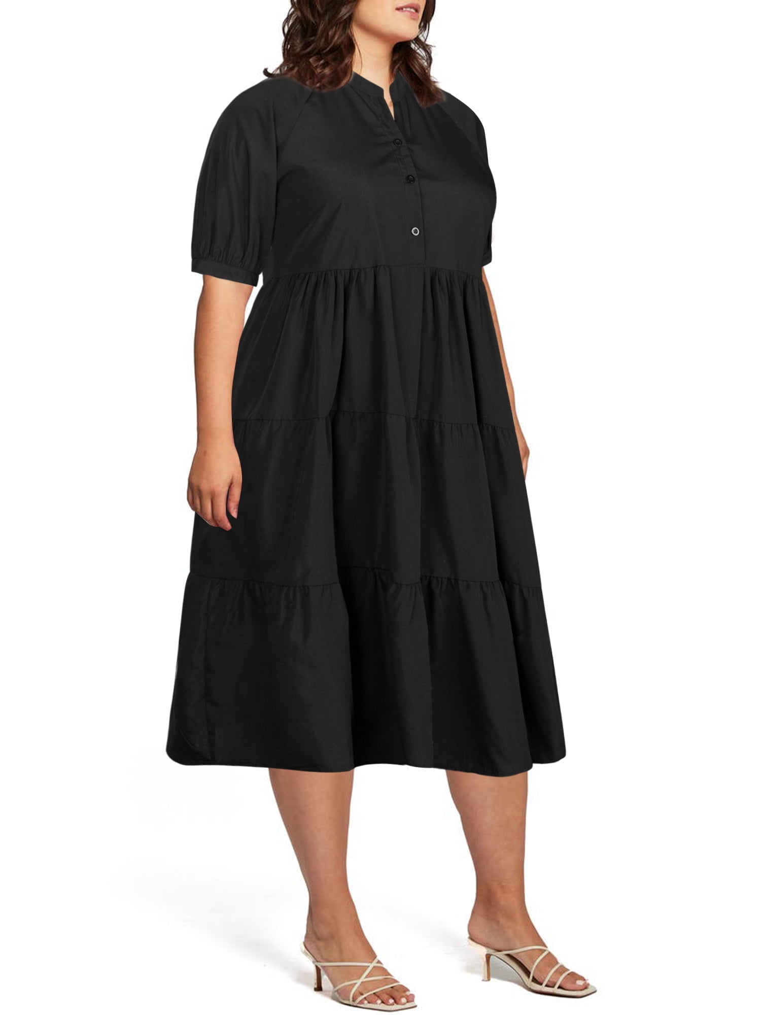 Women s Plus Size Summer Dresses Casual V Neck Short Sleeve Loose Shirt Dress Walmart
