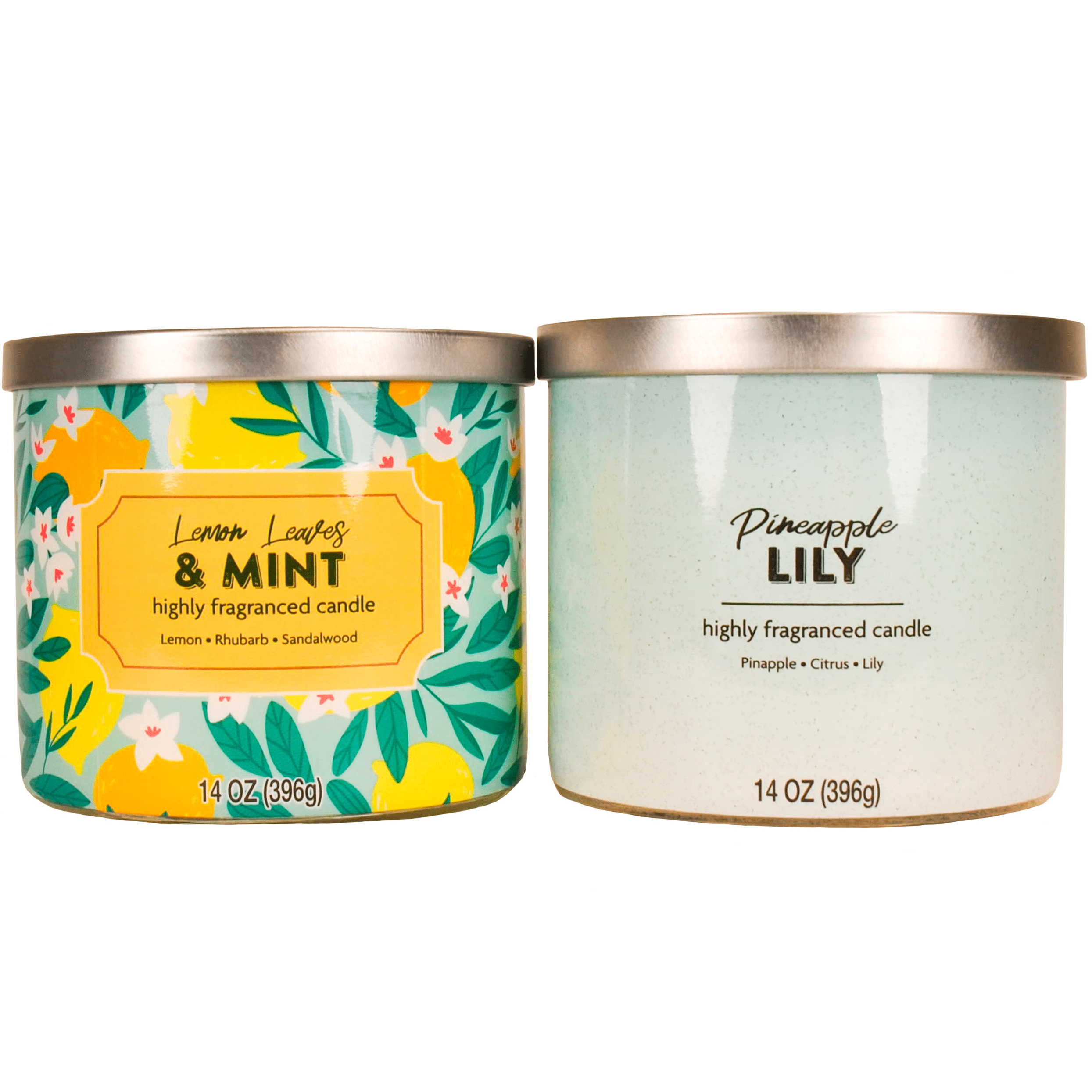 Mainstays Lemon Leaves & Mint and Pineapple Lily Scented 3Wick Candle
