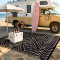 thumbnail image 3 of Lahome Waterproof Outdoor Rug 8x10, Large Reversible Plastic Straw Mat - Indoor/Outdoor Use for Patio Deck Balcony Garden Camping, Lightweight & Portable, Black & Beige, 3 of 9