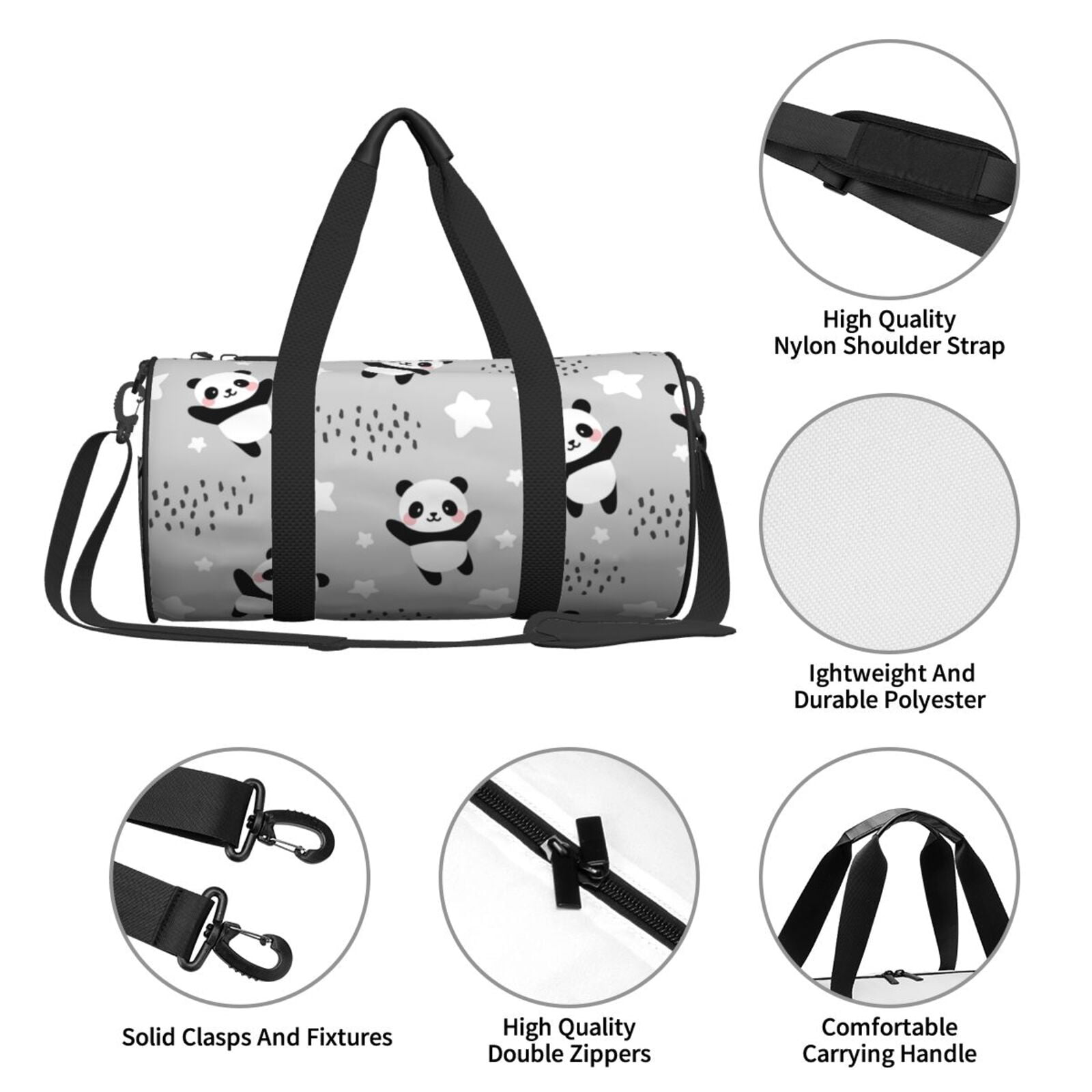 Vsdgher Pandas 45L Foldable Duffel Bag, Sports Gym Bag,Overnight Bag, Portable Weekender Bag for Airplanes