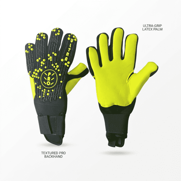 J4K Inc. Pro Goalie Gloves – Ultra Grip Latex Palm, Finger Protection, Black/Yellow – Size 8