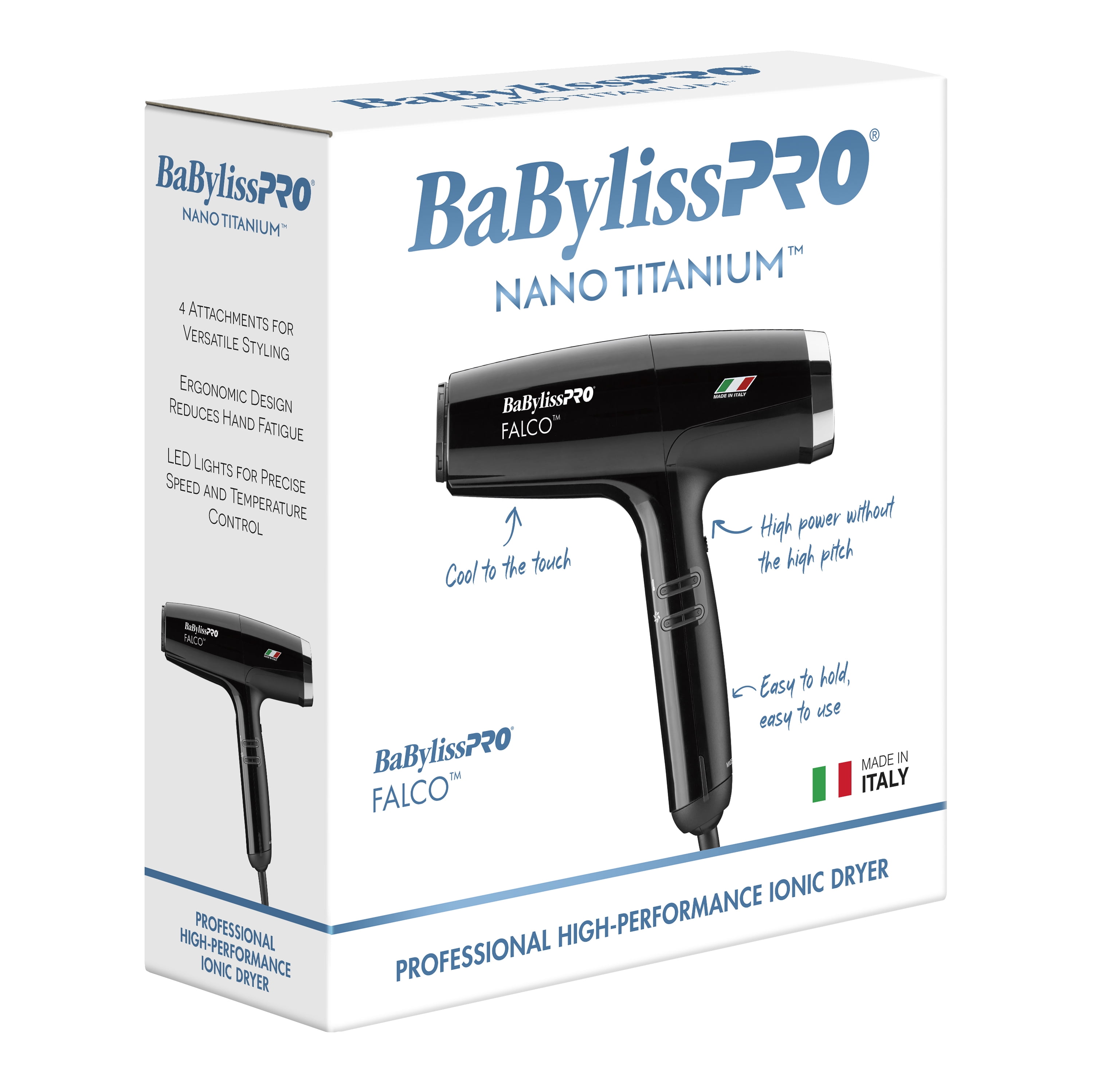 BabylissPRO Nano Titanium Professional Italian High-Speed Falco Dryer (Black)